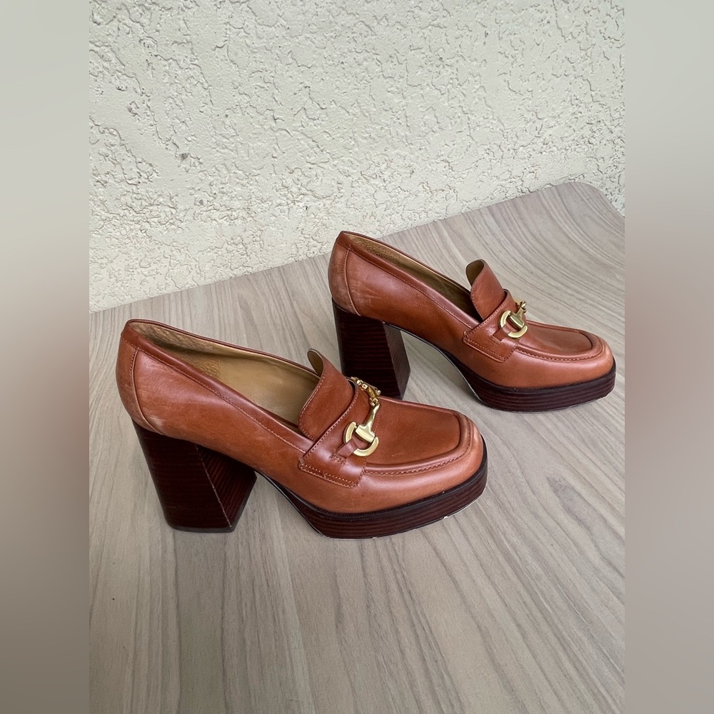 Marc Fisher Tan Heels with Gold Detail